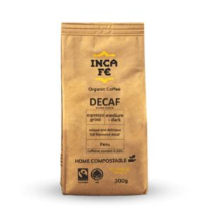 IncaFe Organic Coffee: Decaf Espresso Grind 200g