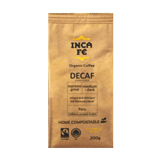 IncaFe Organic Coffee: Decaf Espresso Grind 200g